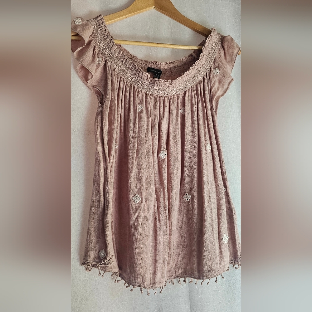 American Eagle Outfitters Mauve Embroidered Blouse